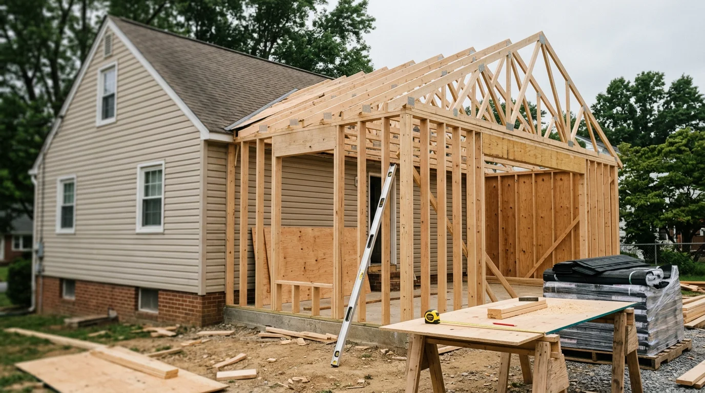 A newly completed home addition on a residential property in Halethorpe, MD, showing matched siding and roofline tied into the original structure. The addition extends the rear of a single-family home with finished exterior work visible.